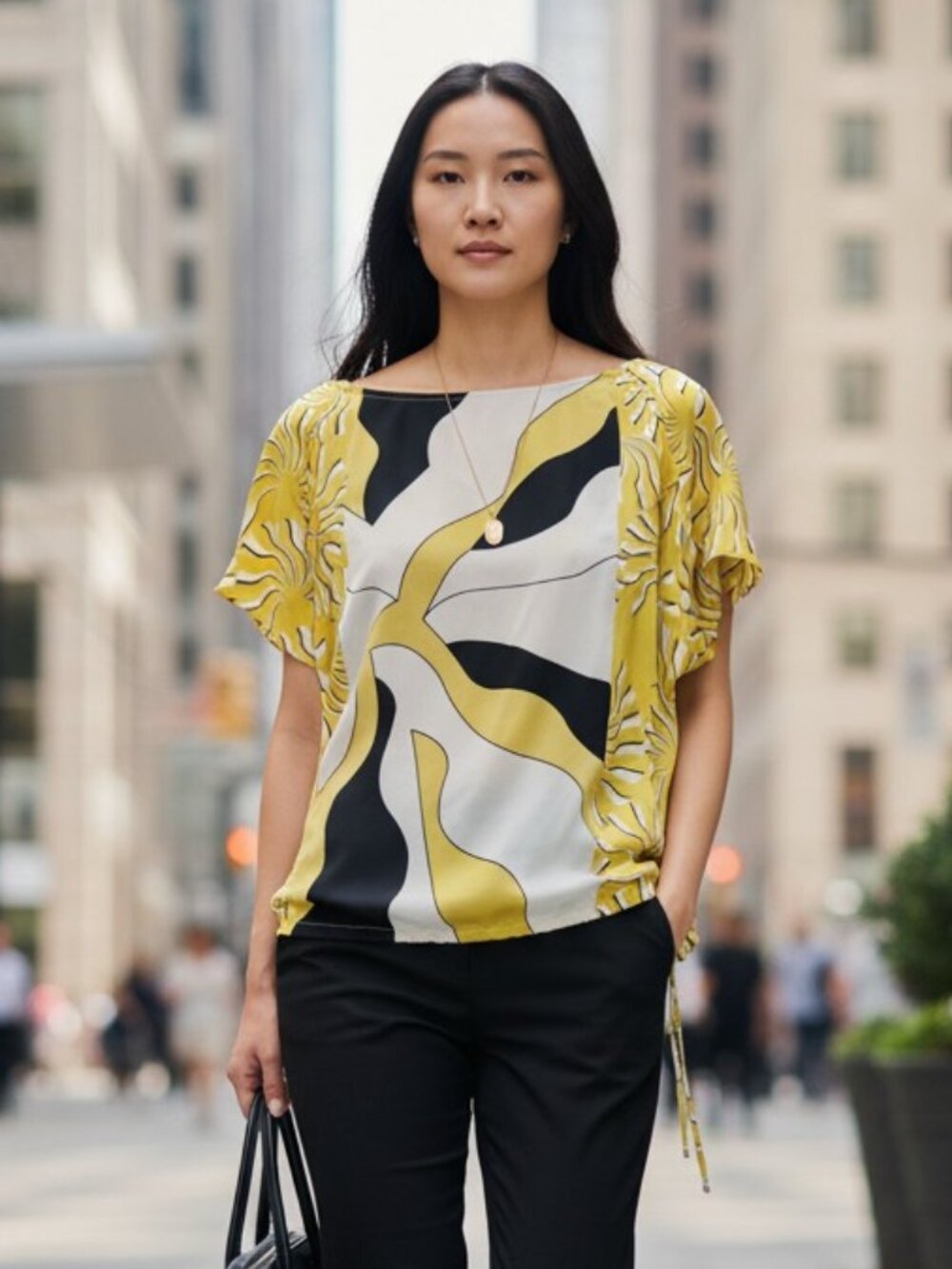 Diane von Furstenberg Silk Abstract Top Yellow Black Glam Date Night sz 4